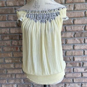 Ya Los Angeles Off the Shoulder Blouse with Embroidered Detail.